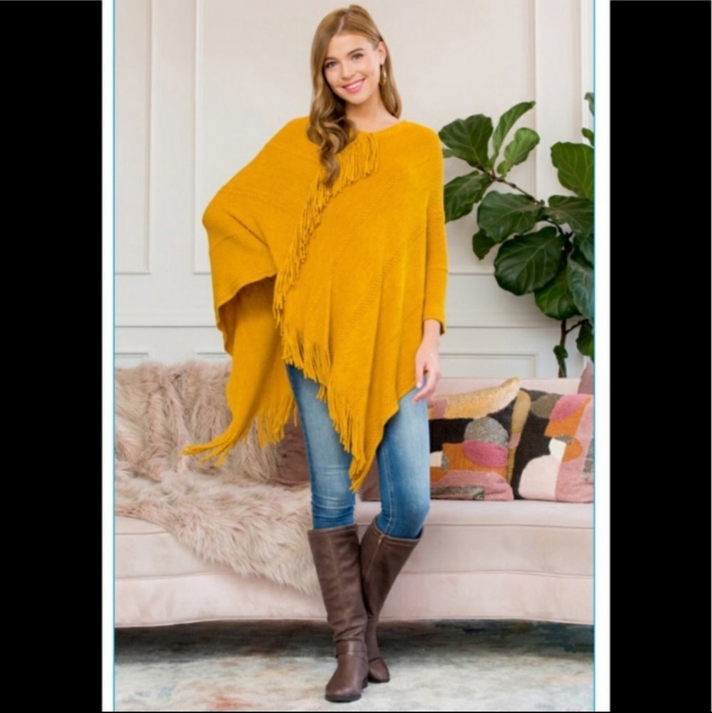 Mustard Fringe Poncho